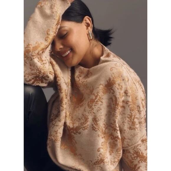 Pilcro Anthropologie Alani 100% Cashmere Copper Metallic Sweater Large Petite - Picture 1 of 8
